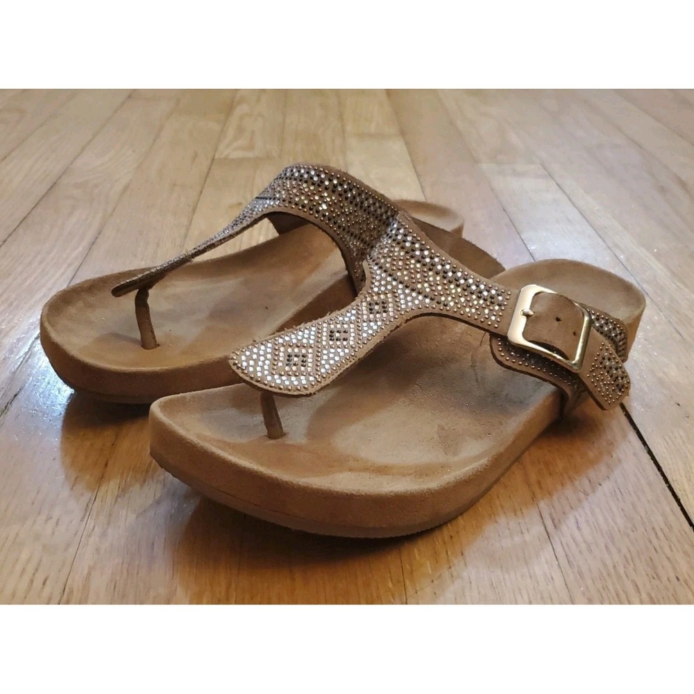 Pesaro Claire Womens Sz 9 Thong Sandal Wedge Blush Cushion Faux Suede Rhinestone